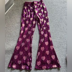 Nasty Gal heart pink sequins bell bottom pants
